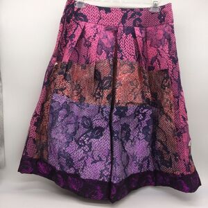 RARE Gregory Parkinson Patchwork Skirt in Pinks/Purples w/Black Lace Print-Sz 8